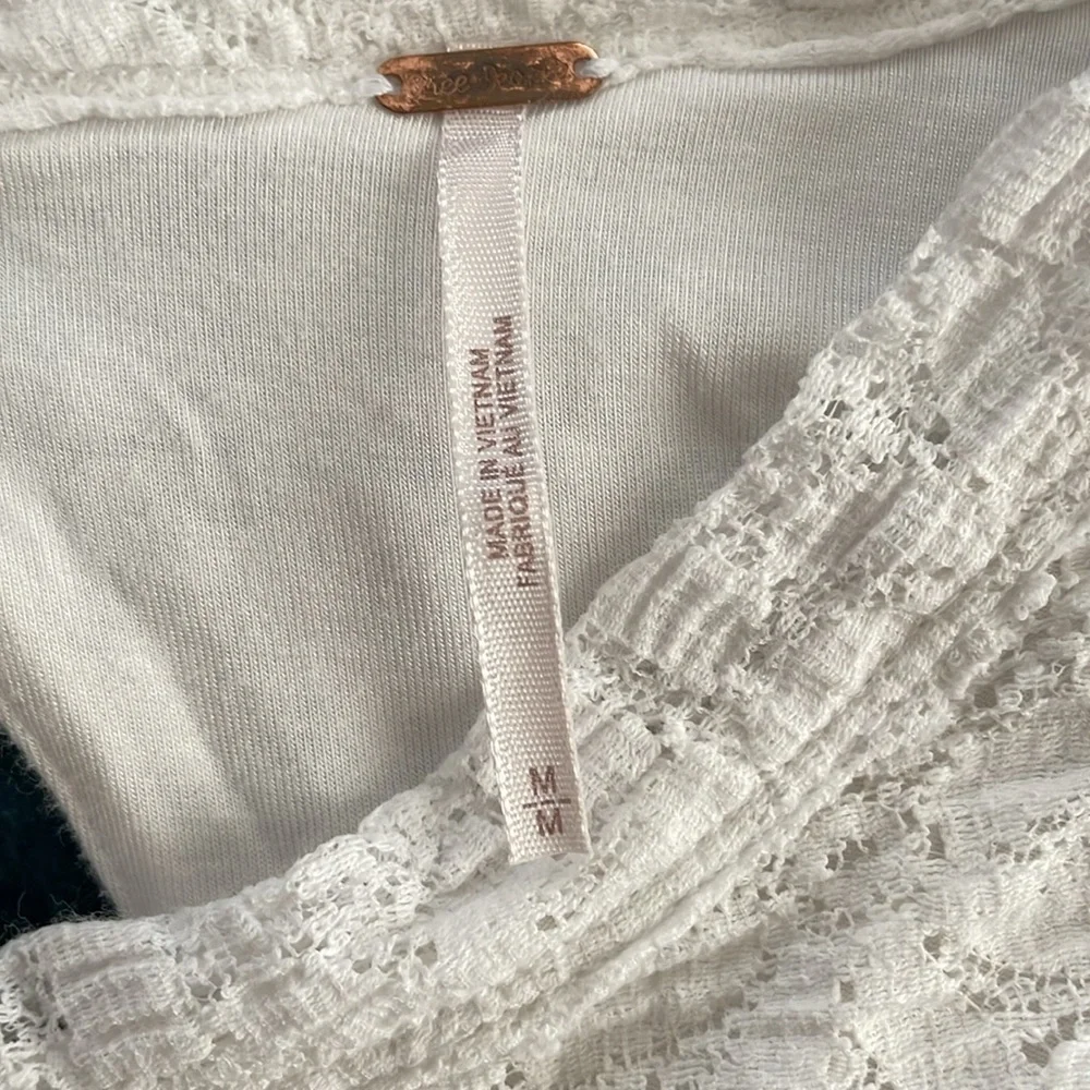 Free‎ People Jasmine Floral Lace White Boho Puff Sleeve, Open Back,size Medium